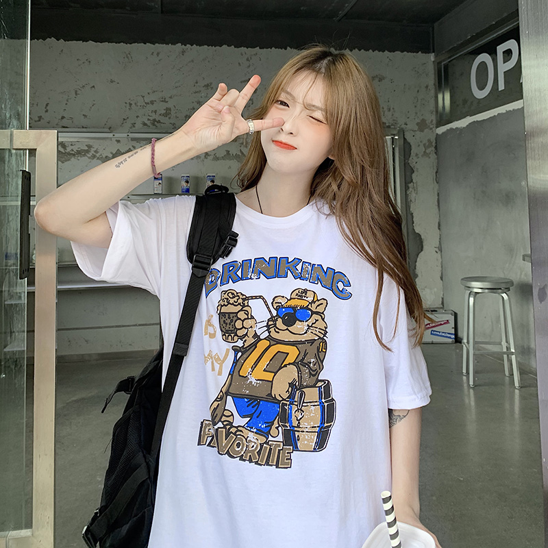實拍超火短袖T恤女2021年寬鬆chic上衣