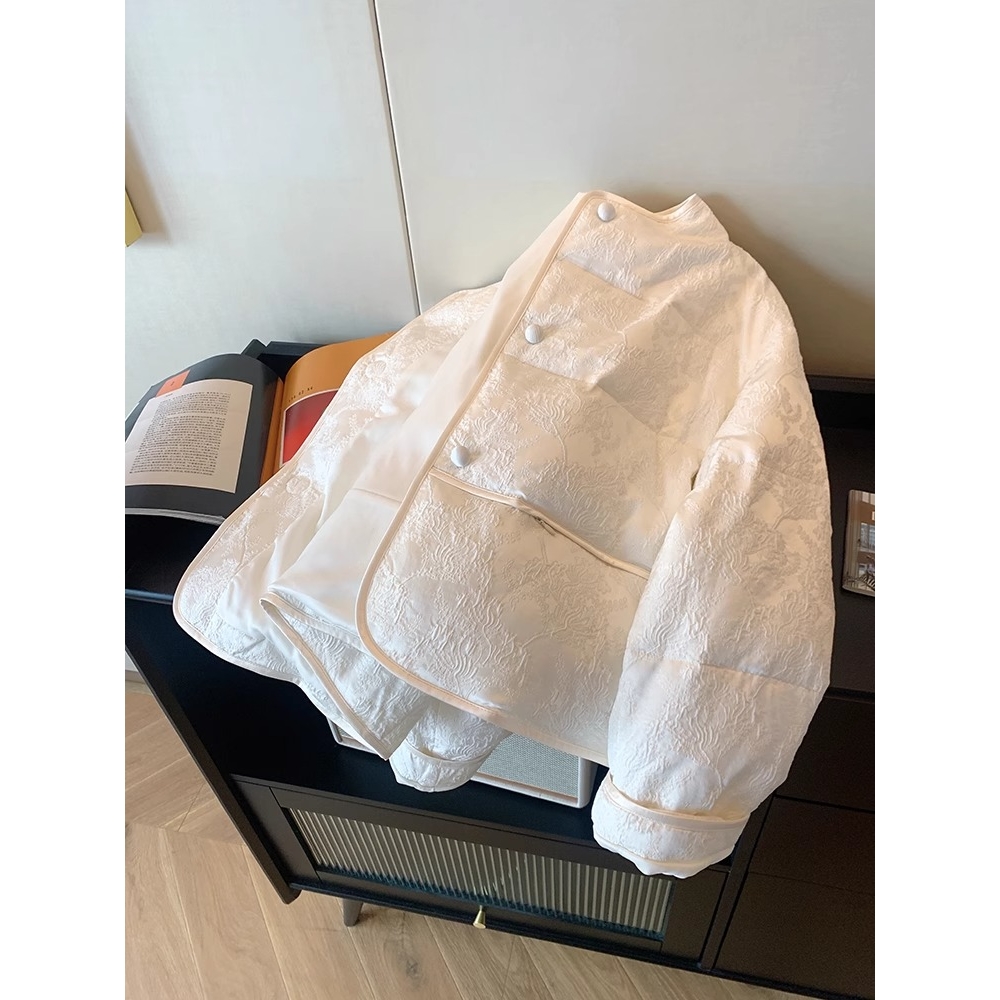新中式肌理感棉服外套女冬季大码胖mm国风气质高级感保暖圆领棉衣