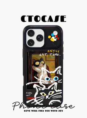 原创【油画spa猫咪】适用苹果手机壳iphone17磁吸充电壳13充电Air14PM防摔手腕15promax壳16magsafe斜跨挂绳