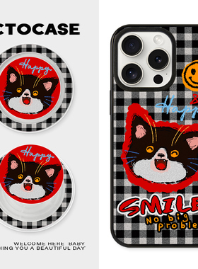 原创【开心小猫】磁吸手机壳适用苹果17ProMax防摔14可爱Air壳卡通气囊支架ins小众iphone16户外15磁吸保护套