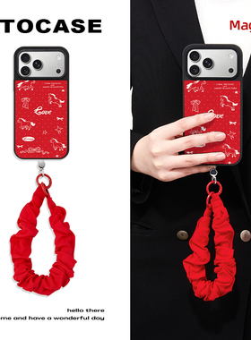 原创【小波点红马】手腕短挂绳带适用于苹果17promax磁吸手机壳magsafe充电14女士款13防丢16iphone卡通15pro