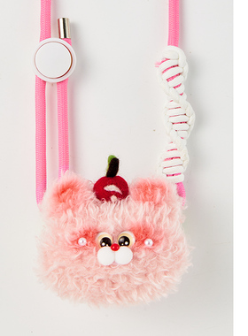 粉红苹果小熊毛绒手机壳背夹挂绳斜挎背挂脖适用华为mate60苹果15