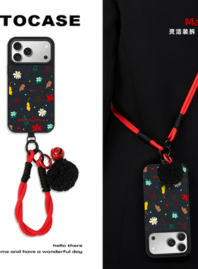 原创【花卉牛仔纹】适用于苹果17promax壳创意magsafe充电14支撑16可斜跨长挂绳iphone13简约艺术15手腕挂绳