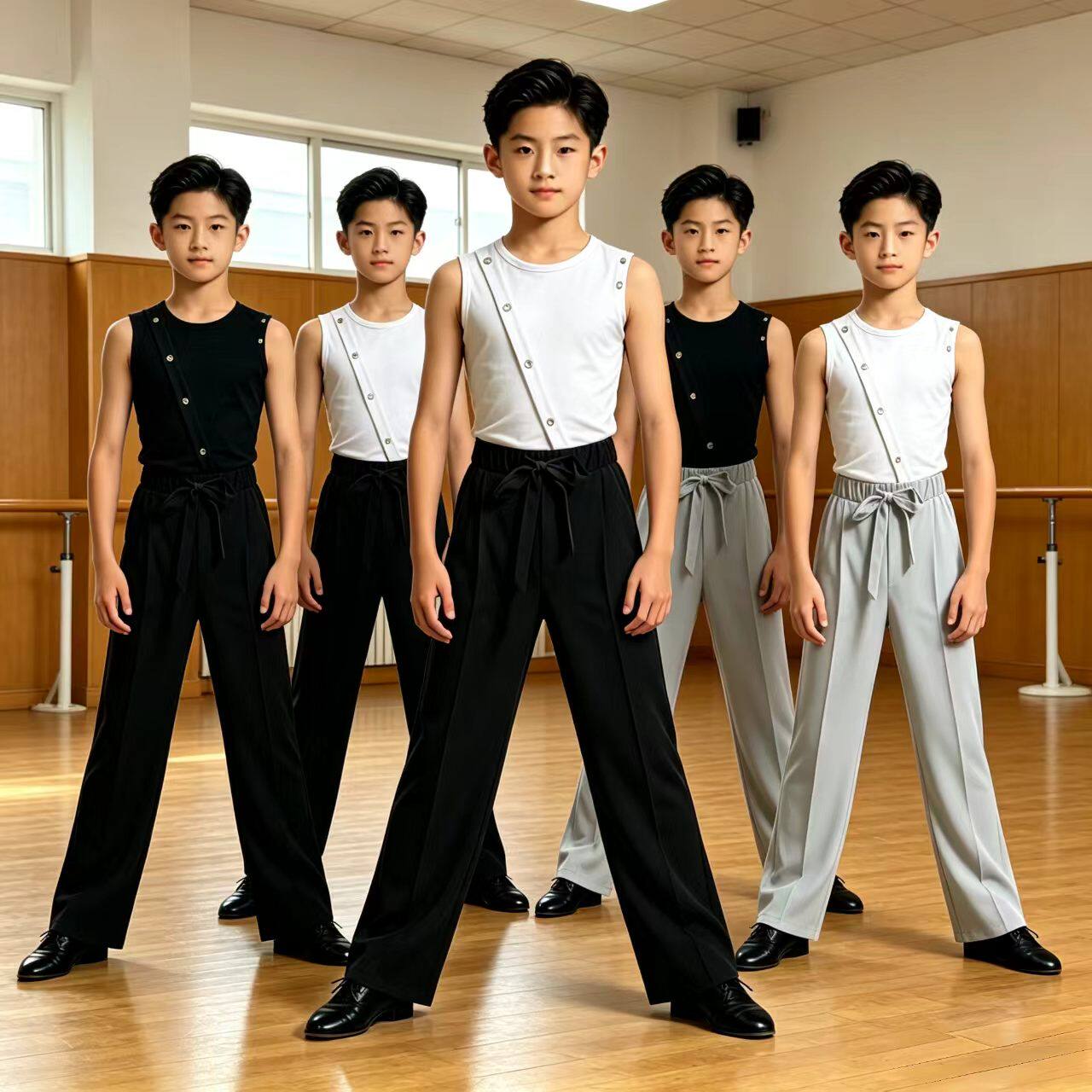 男童拉丁舞服套装夏季专业练功服少儿国标比赛表演无袖训练服套装