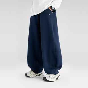 春秋冬中大童校裤 2026新品 松紧腰直筒裤 深蓝色长裤 男童休闲弯刀裤