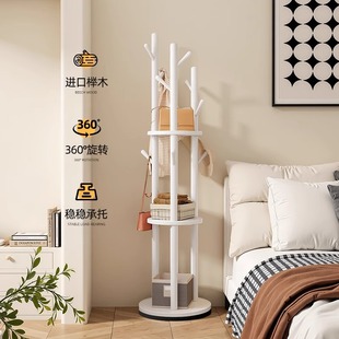 旋转衣帽架落地卧室客厅家用转角玄关入户实木立式 奶油风挂衣架子