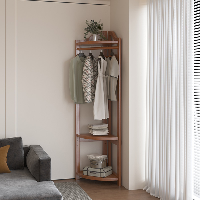 实木转角衣帽架落地卧室置物挂衣架简易置物架家用拐角挂衣服架子