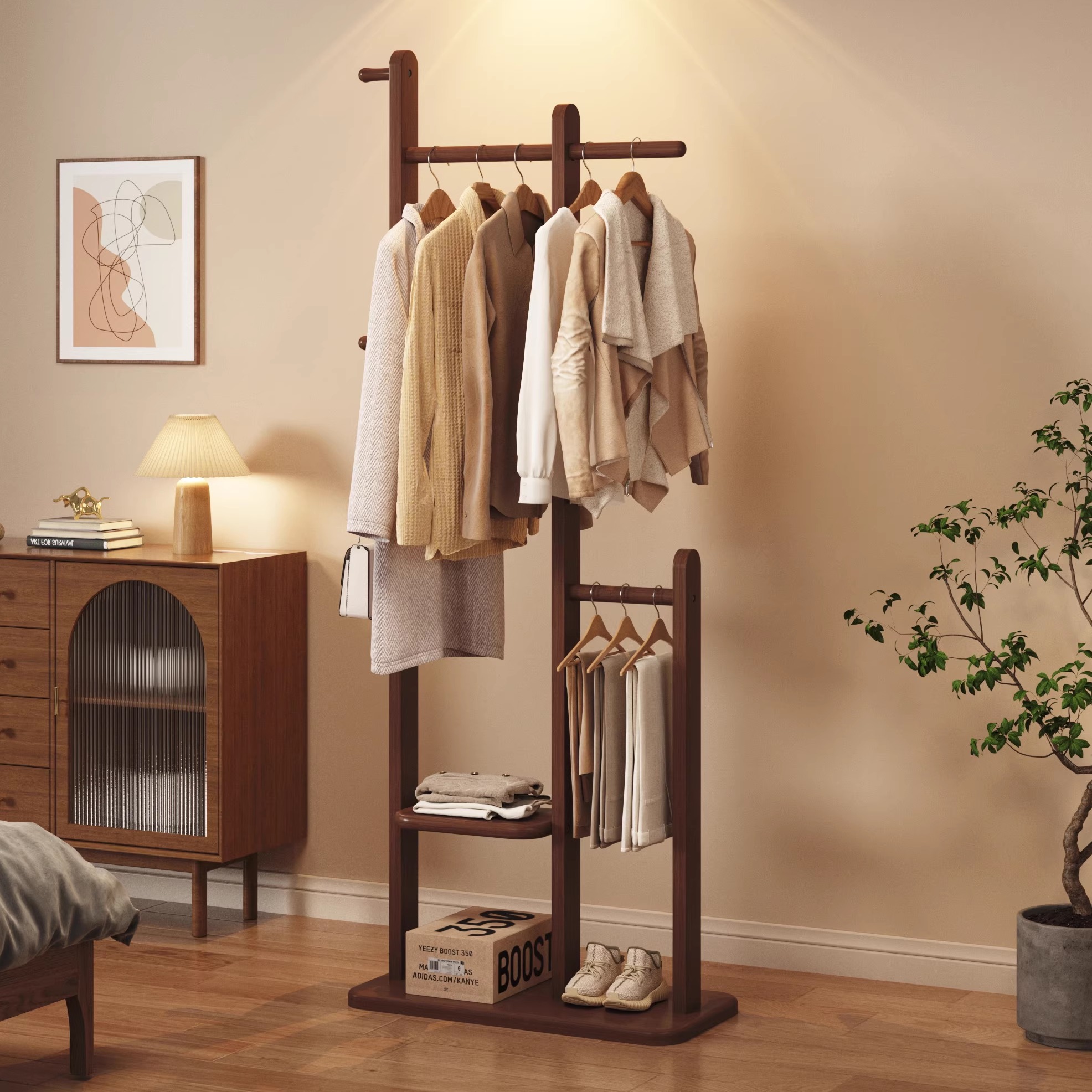 实木落地挂衣架家用置物衣帽架子