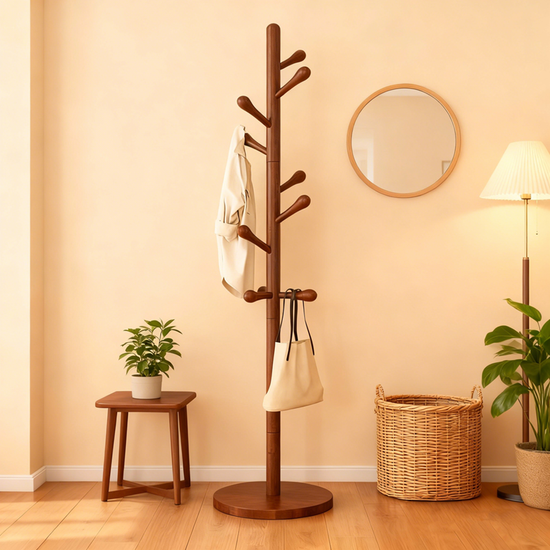 实木挂衣架落地式简易立式挂包架
