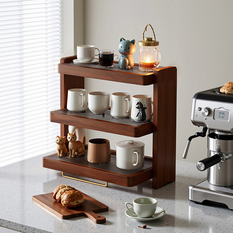 实木台面收纳杯架餐桌置物架子