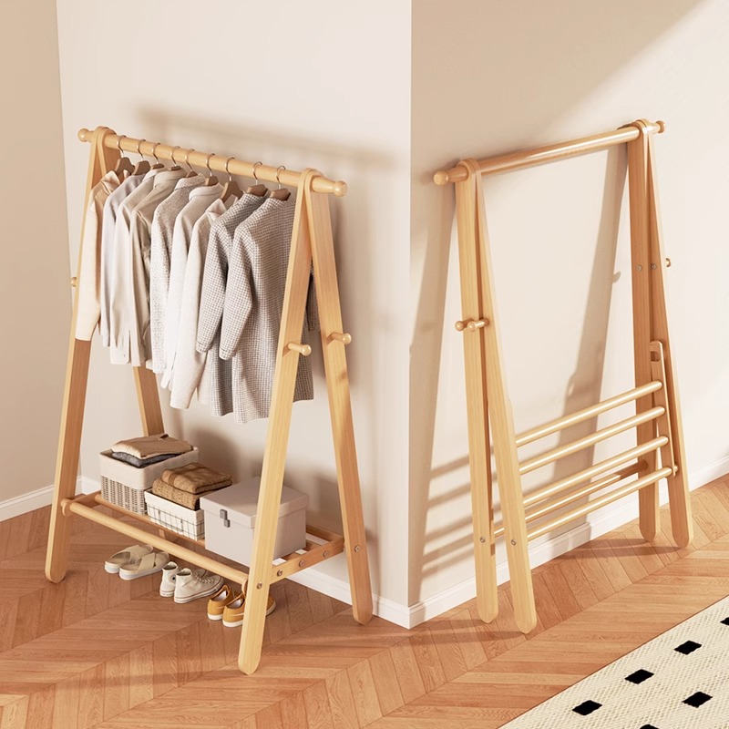 实木落地加粗衣帽架挂包置物架