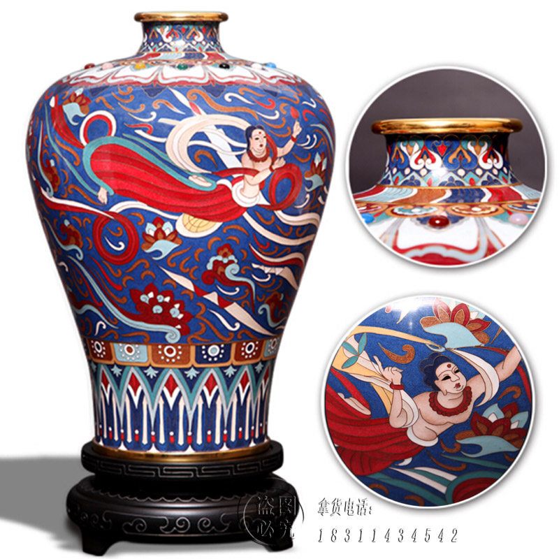非物质文化遗产景泰蓝七彩飞天瓶铜胎掐丝珐琅摆件北京手工艺礼品