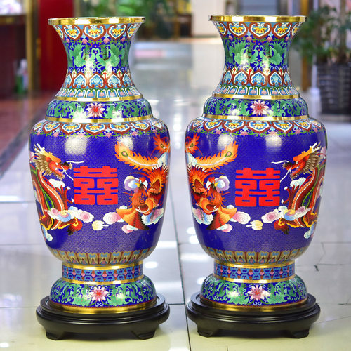 北京景泰蓝30寸六线瓶龙凤呈祥
