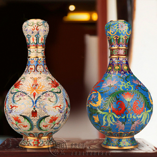 北京景泰蓝花瓶霍铁辉一路连升珐琅瓶纯手工铜胎掐丝工艺品铜摆件