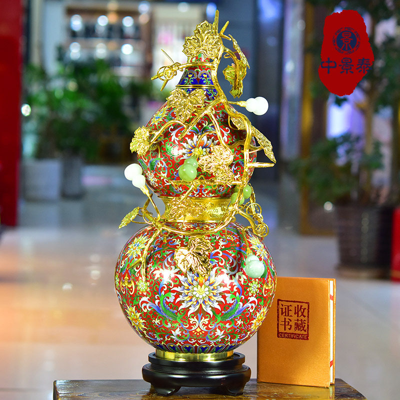 北京景泰蓝花瓶22寸福禄万代葫芦铜胎掐丝珐琅彩客厅摆件家装饰品