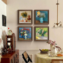 餐桌仿油画 复古客厅挂画花卉入户玄关壁画欧式 梵高餐厅装 饰画美式