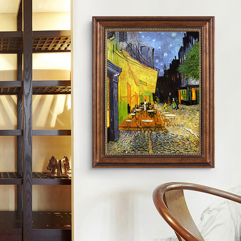 梵高星空装饰画欧式油画客厅餐厅世界名画玄关走廊竖版背景墙挂画图片