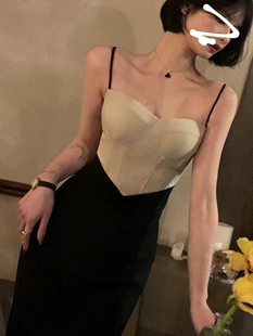 女别致吊带小众设计赫本风夏季 鱼骨胸垫拼接连衣裙秋季 2022年新款