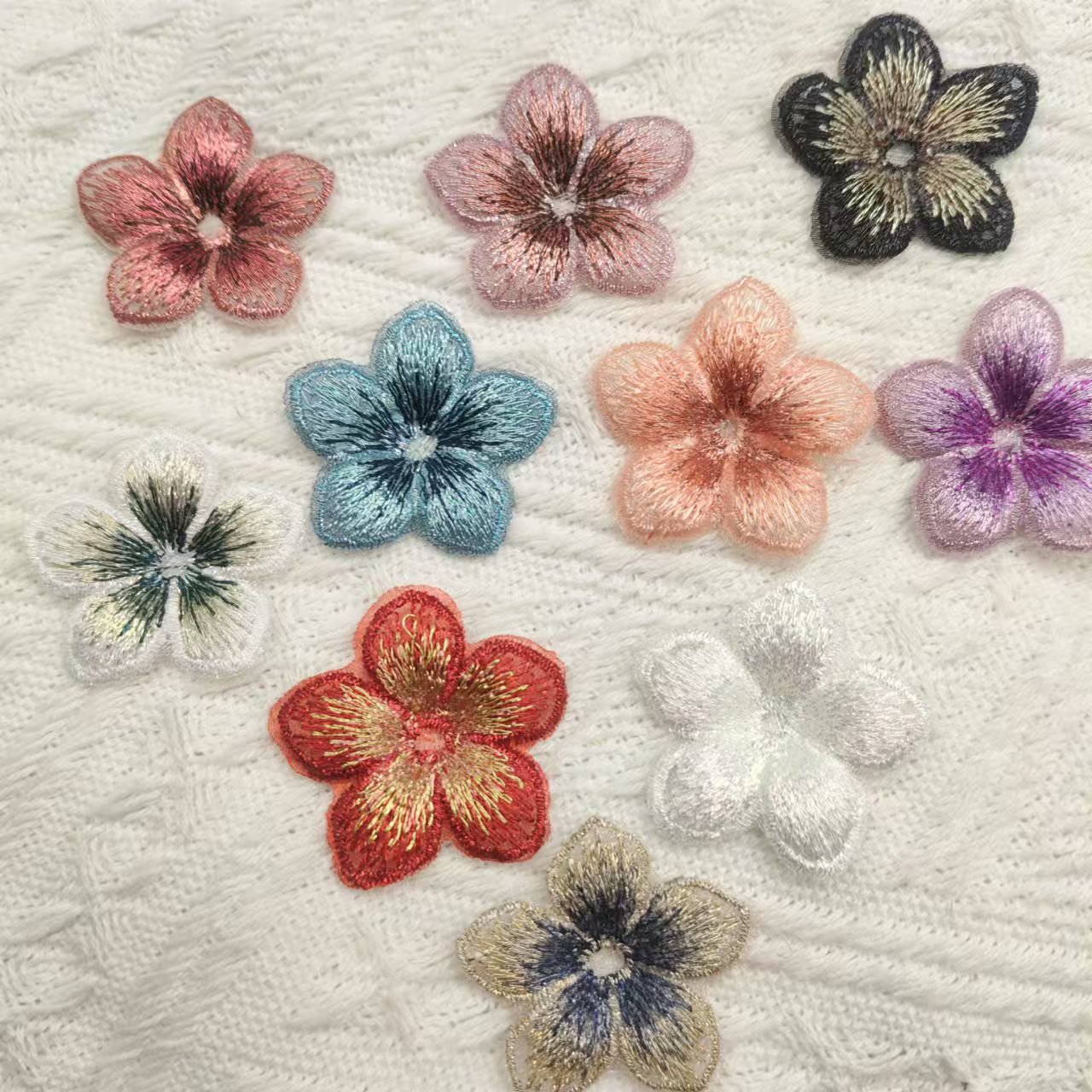 3.5cm刺绣花朵破洞补丁贴欧根纱衣服帽子绣花手缝修补贴装饰贴