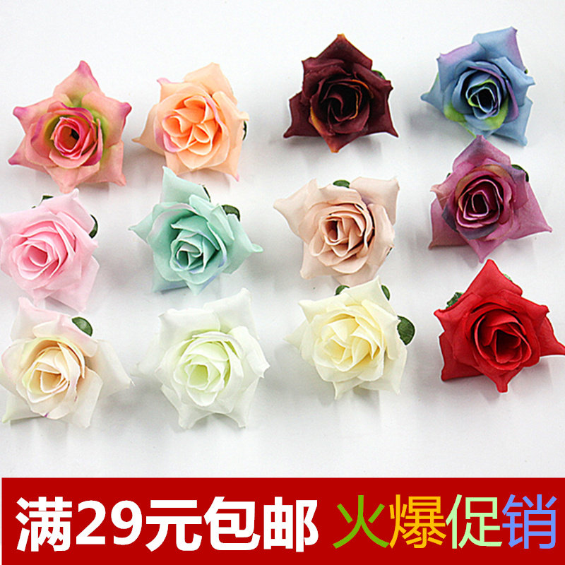 仿真手工花朵DIY卷边小玫瑰花头布花假花婚礼花墙花球布置装饰花