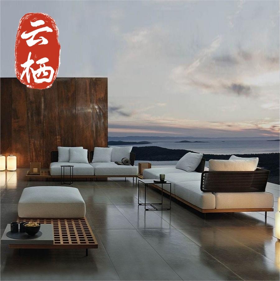 高档别墅庭院沙发休闲民宿户外室外露台花园藤编柚木沙发茶几组合,住宅家具,户外沙发,淘宝优惠券,粉丝福利购,淘宝优惠卷