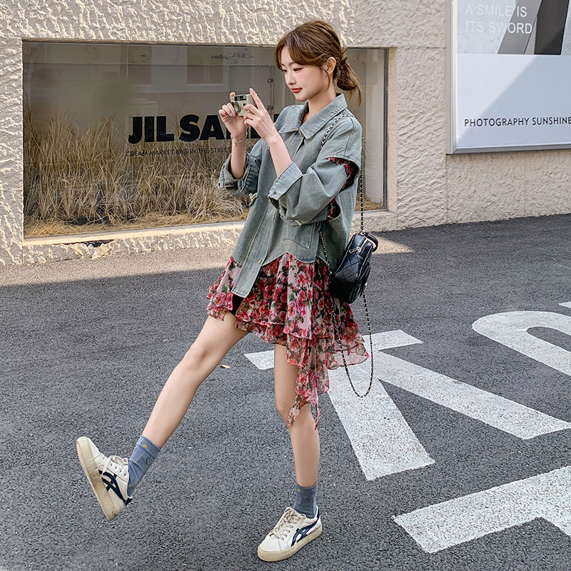 2026年秋假两件牛仔拼碎花外套2C066-3010-P145-K218,女装短外套,2C066