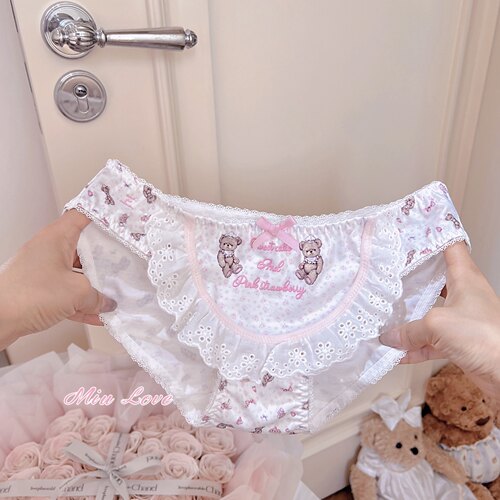 Cute bear~日系甜妹洛丽塔蕾丝花边碎花复古女生纯棉内裤可爱新款