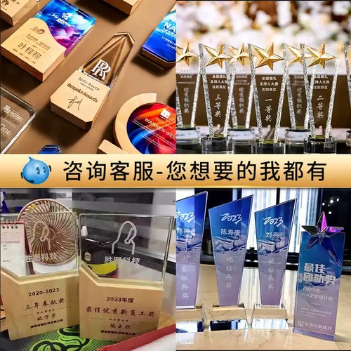 实木水晶奖杯定制年会高档大气