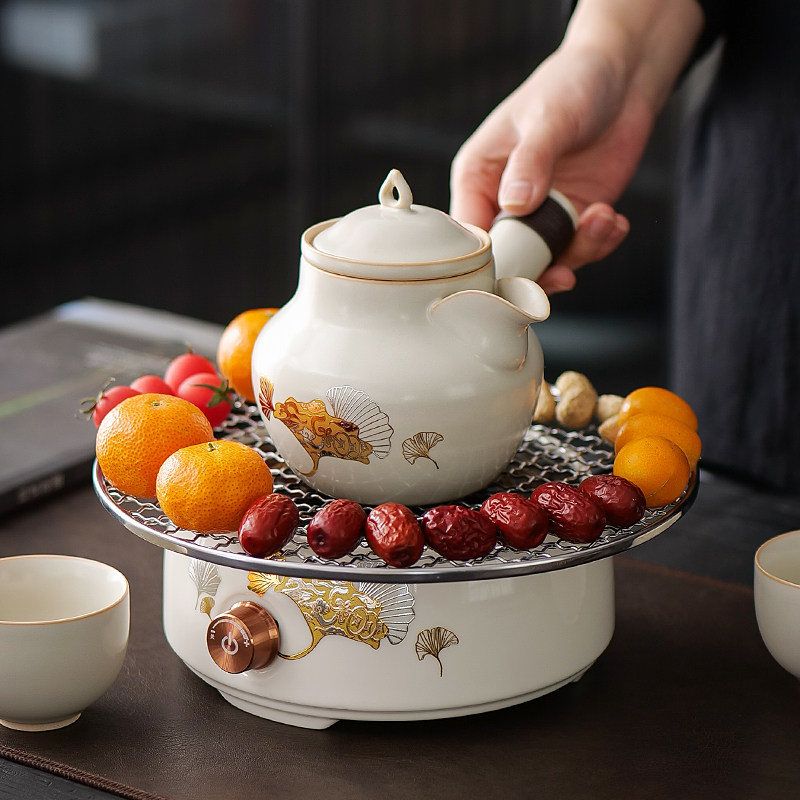 围炉煮茶黑晶炉烤火炉套装2024新款陶瓷煮茶壶烧水电热一体煮茶器