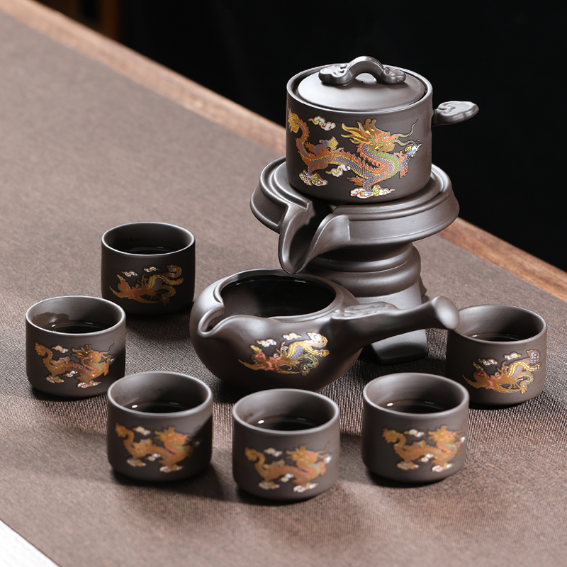 紫砂石磨自动茶具遇热变色旋转茶壶懒人泡茶器创意功夫泡茶具套装