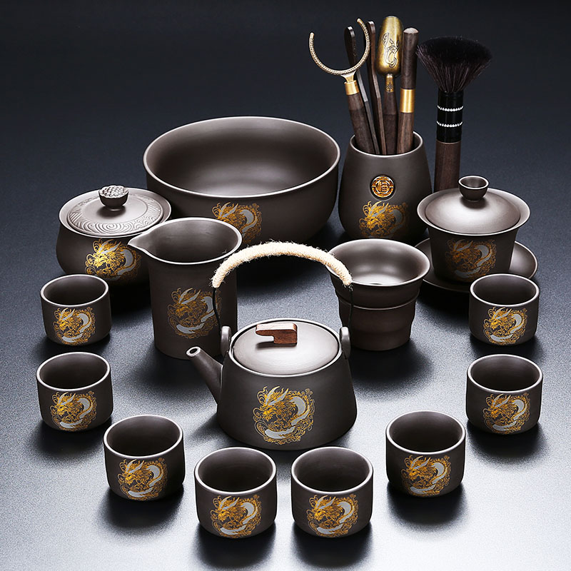 龙纹紫砂提梁壶茶杯轻奢高档功夫茶具套装家用2025新款礼盒乔迁礼