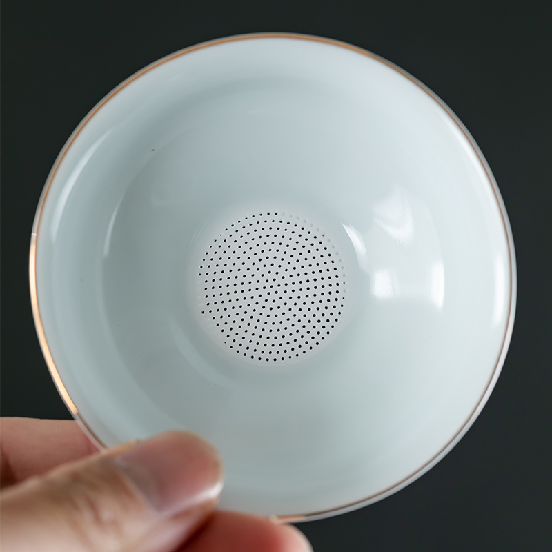 汝窑茶漏手工描金金竹