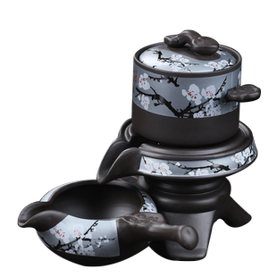 寒梅紫砂懒人泡茶神器茶具中式石磨旋转出水自动茶壶喝茶茶杯配件