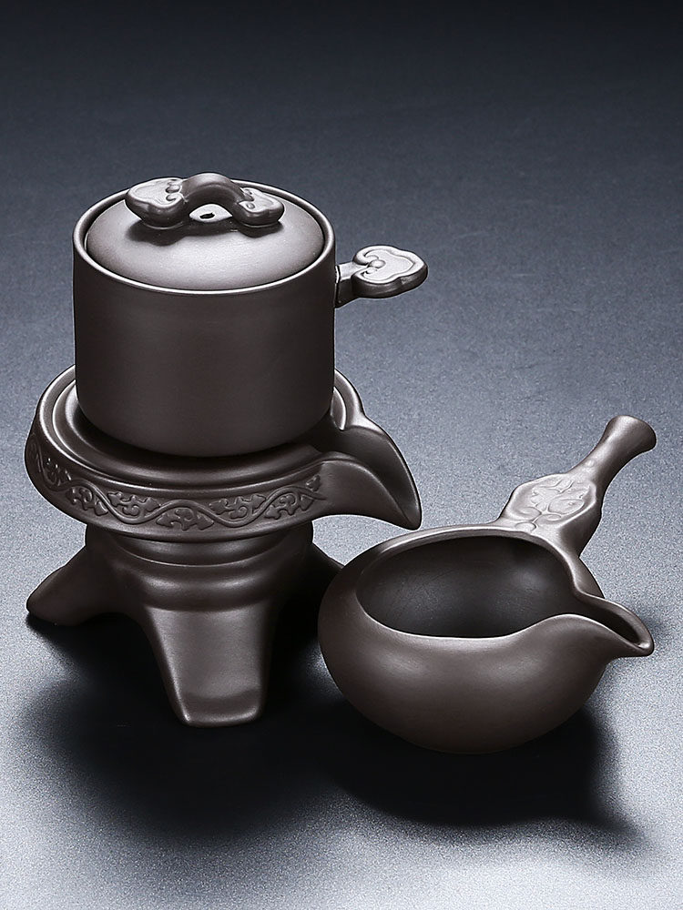 紫砂石磨茶具茶漏一体公道杯旋转出水防烫茶壶懒人自动过滤冲茶器