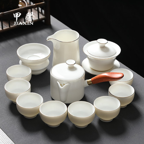 德化白瓷茶具套装家用高档描金侧把茶壶羊脂玉瓷泡茶盖碗茶杯礼盒-封面