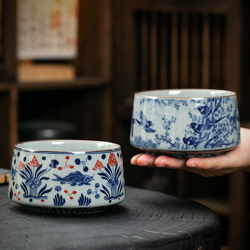 老陶泥青花茶洗家用大号茶渣缸杯洗大容量茶具废水缸收纳碗茶杯盆,餐饮具,茶道/零配,淘宝优惠券,粉丝福利购,淘宝优惠卷