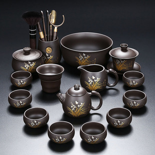 紫砂幽谷兰香功夫茶具龙蛋壶茶杯整套泡茶器中式办公室会客送长辈