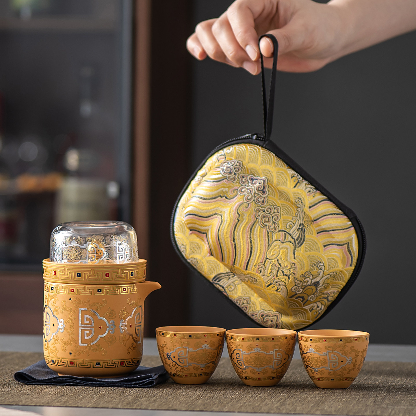 黄泥紫砂旅行茶具套装防烫茶水分离一壶三杯快客杯茶具外出携带包,餐饮具,旅行茶具,淘宝优惠券,粉丝福利购,淘宝优惠卷