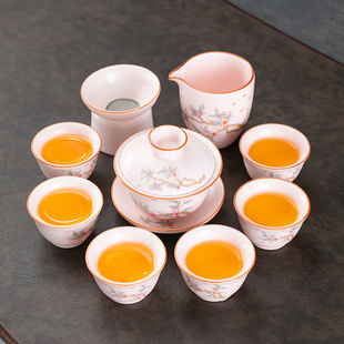 粉色汝窑功夫茶具套装陶瓷泡茶三才盖碗茶杯女士用精致整套泡茶具