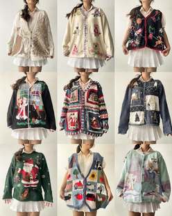 古着vintage费尔岛百搭提花加厚羊绒秋冬慵懒风修身针织打底毛衣