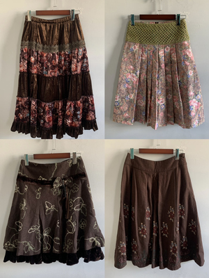 古着vintage秋冬复古高腰中长款流苏伞裙大摆裙针织裙半身裙