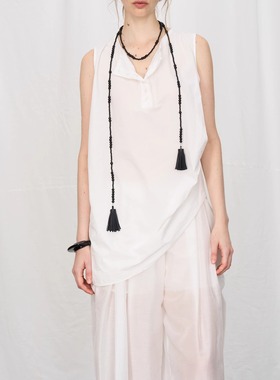 PIECE MIND极简不规则剪裁腰间系带无袖衬衫