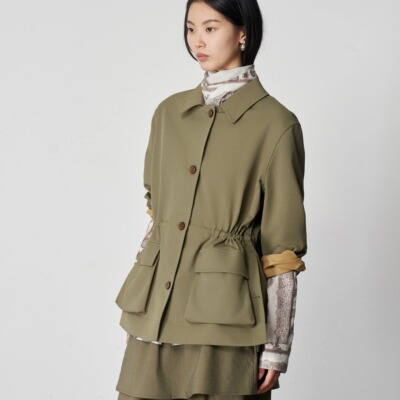 PIECE MIND【吴千语同款】双面色织挺阔浅驼色抽绳侧开叉休闲外套