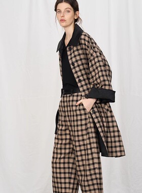 PIECE MIND新款2025春夏女士撞色宽松随意松弛感中长款风衣外套