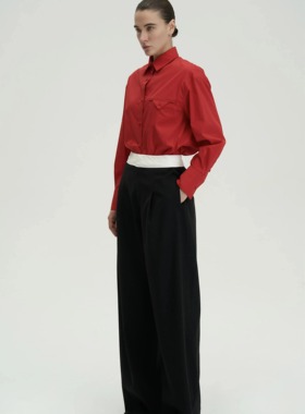 PIECE MIND秋冬拼接折叠设计款显瘦宽松长裤