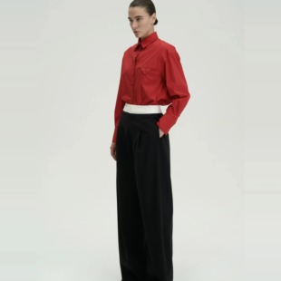 PIECE MIND秋冬拼接折叠设计款显瘦宽松长裤