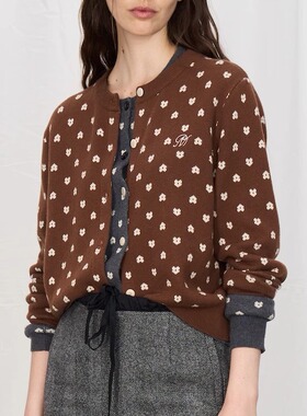 PIECE MIND 复古小花朵刺绣lolo针织开衫外套