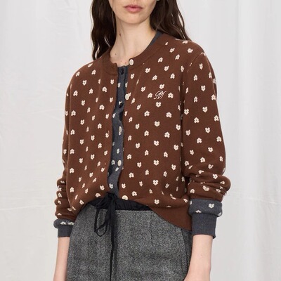 蕾虎小花朵刺绣针织开衫