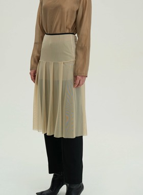 PIECE MIND早秋拼接撞色网纱两穿氛围感九分裤