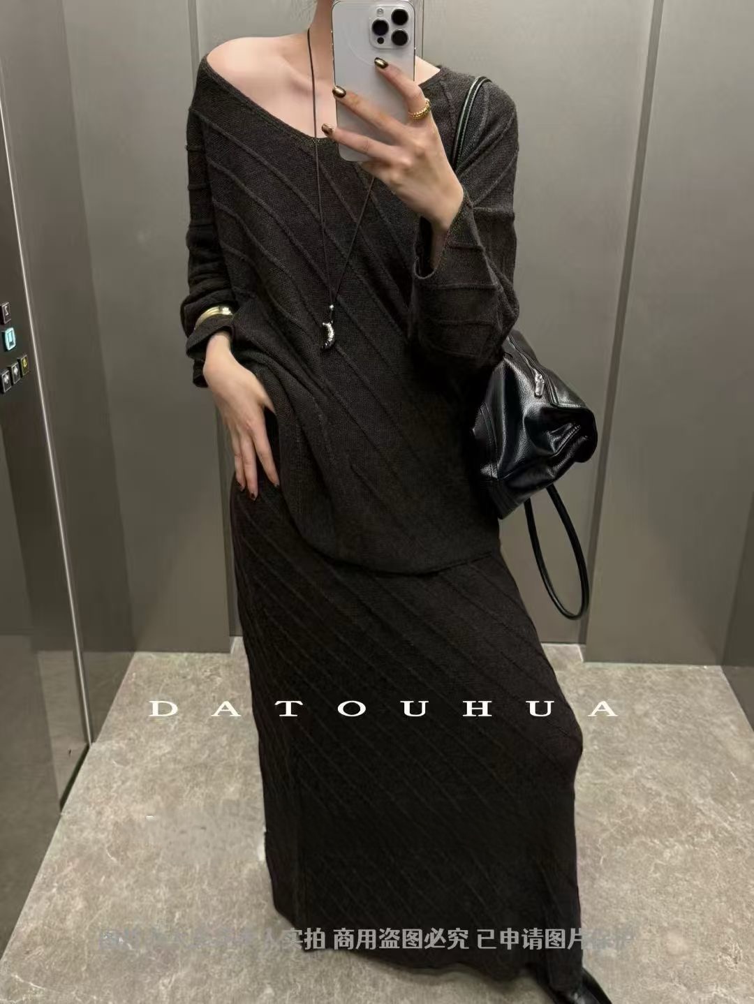 【BU RIVERS】新品气质百搭通勤显瘦v领斜纹氛围感毛衣